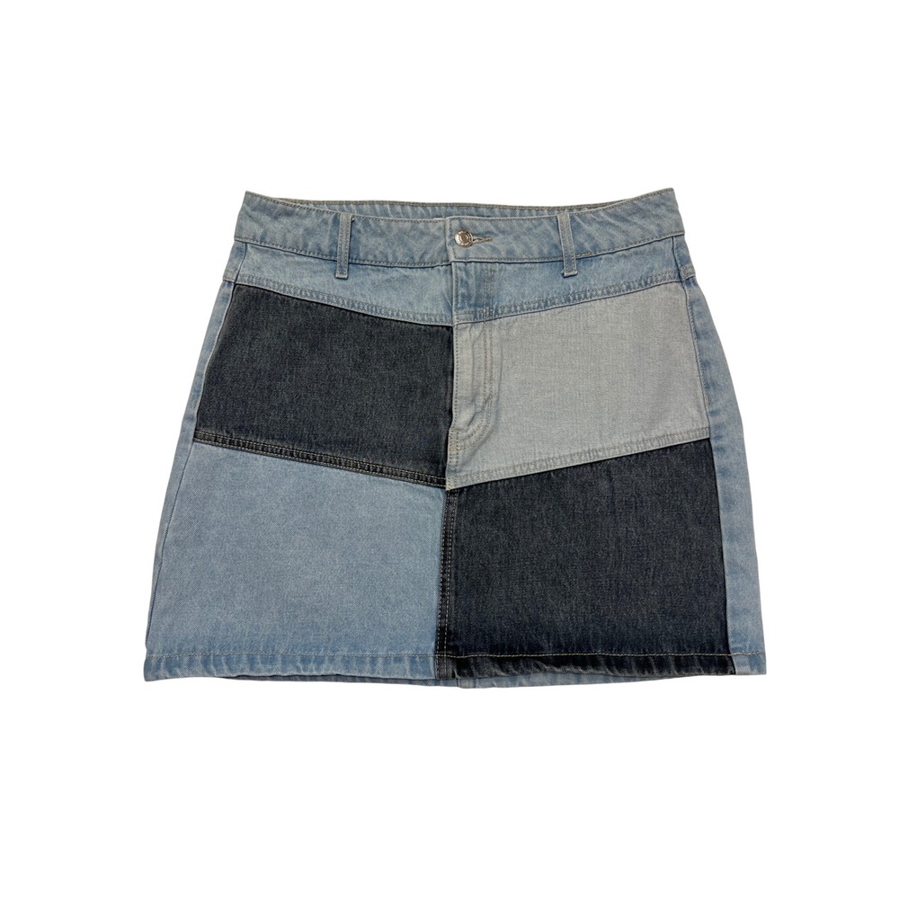 Wild Fable Blue Denim Colorblock Patchwork Y2K Streetwear Mini Jean Skirt Size 8